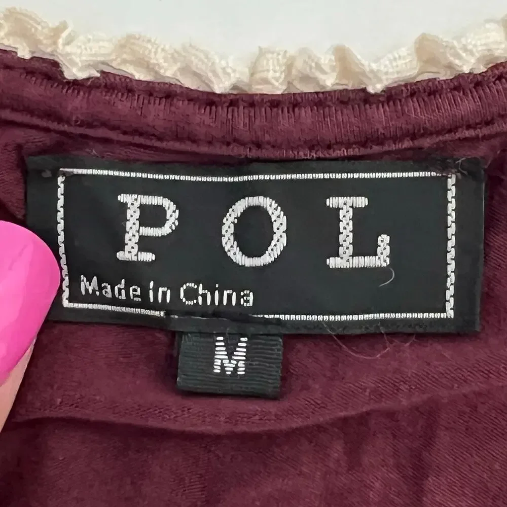POL Embroidered Sleeveless Burgundy Dress Size Medium Flowy Boho Romantic Indie